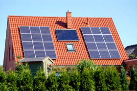 Solar panels on a home roof