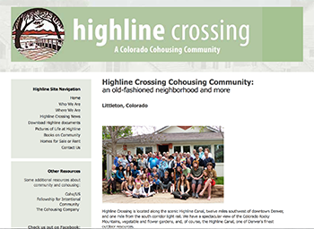 The Highline Crossing Cohousing home web page. 