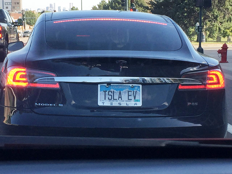 Tesla Model S with vanity license plate. 