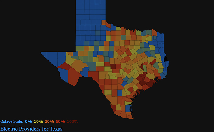 Map of Texas power outages.